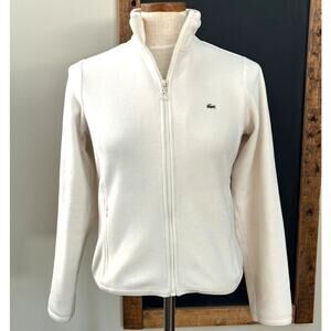 Vintage Lacoste Full Zip Fleece Size 38 S White Cream Lightweight Layer Retro